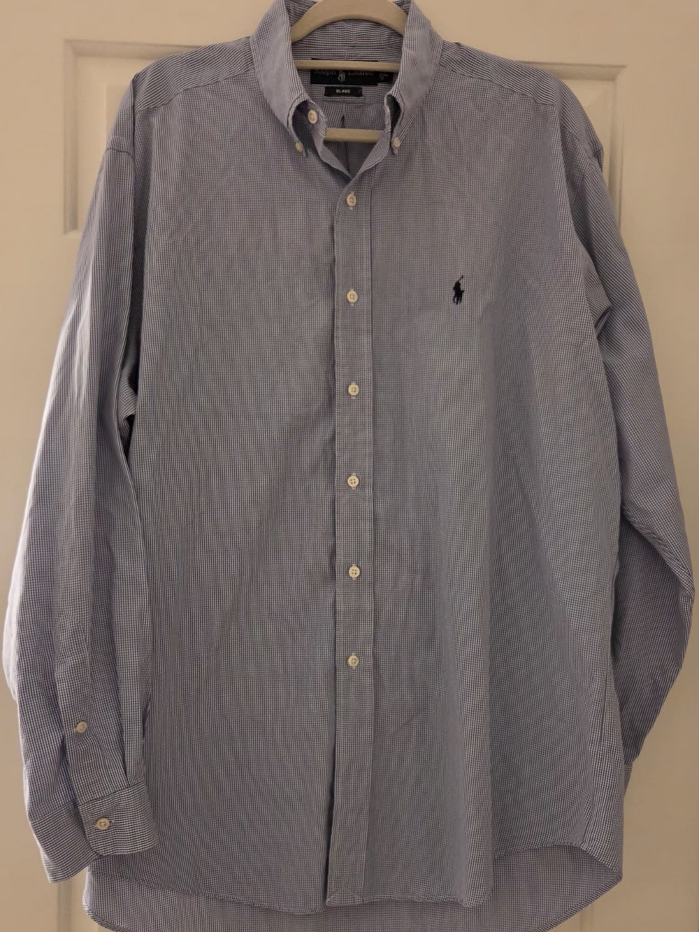 Vintage Polo Ralph Lauren Blake Blue White Plaid Gingham Button Down Shirt L